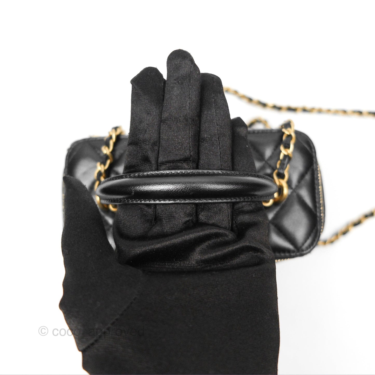 Chanel Vanity Rectangular Top Handle Black Lambskin Gold Hardware