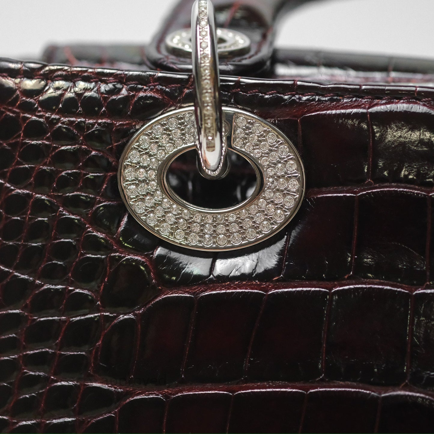 Christian Dior Small Lady Dior Shiny Crocodile Burgundy Diamond Hardware