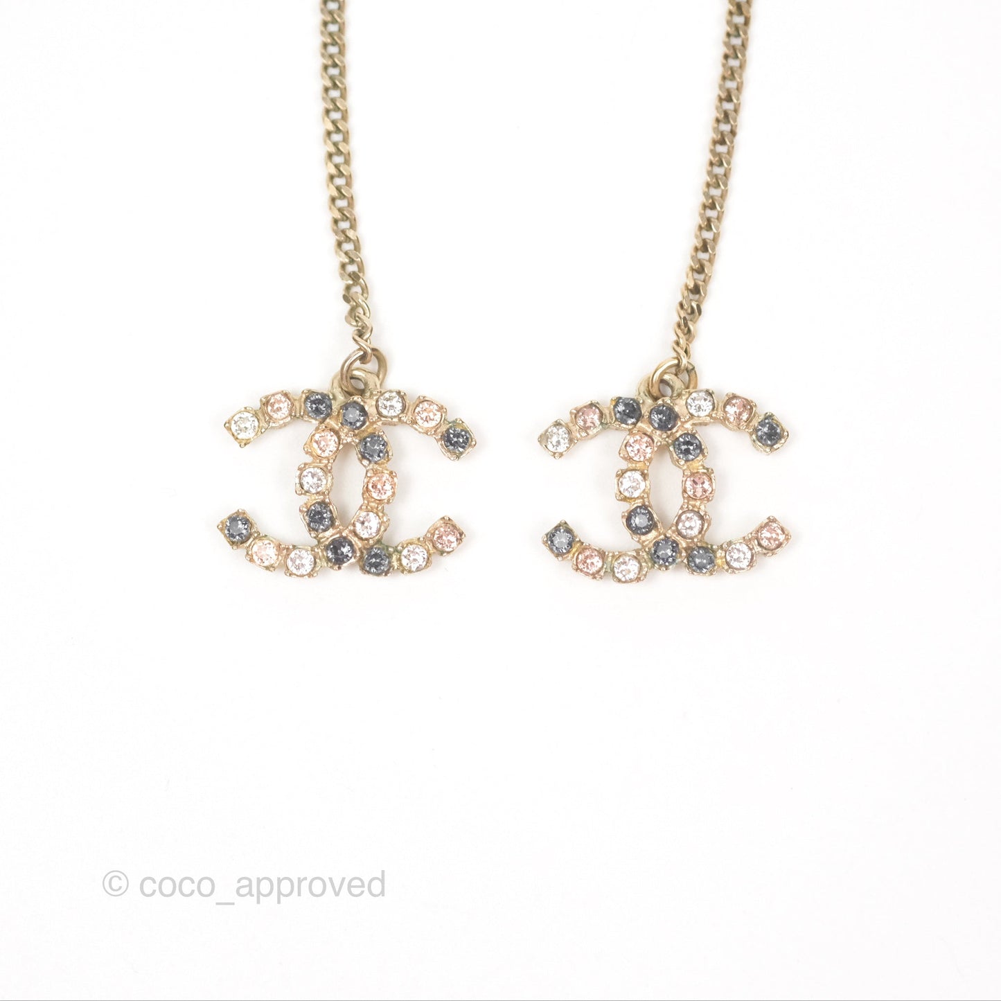 Chanel Multicolor Crystal CC Drop Earrings Gold Tone