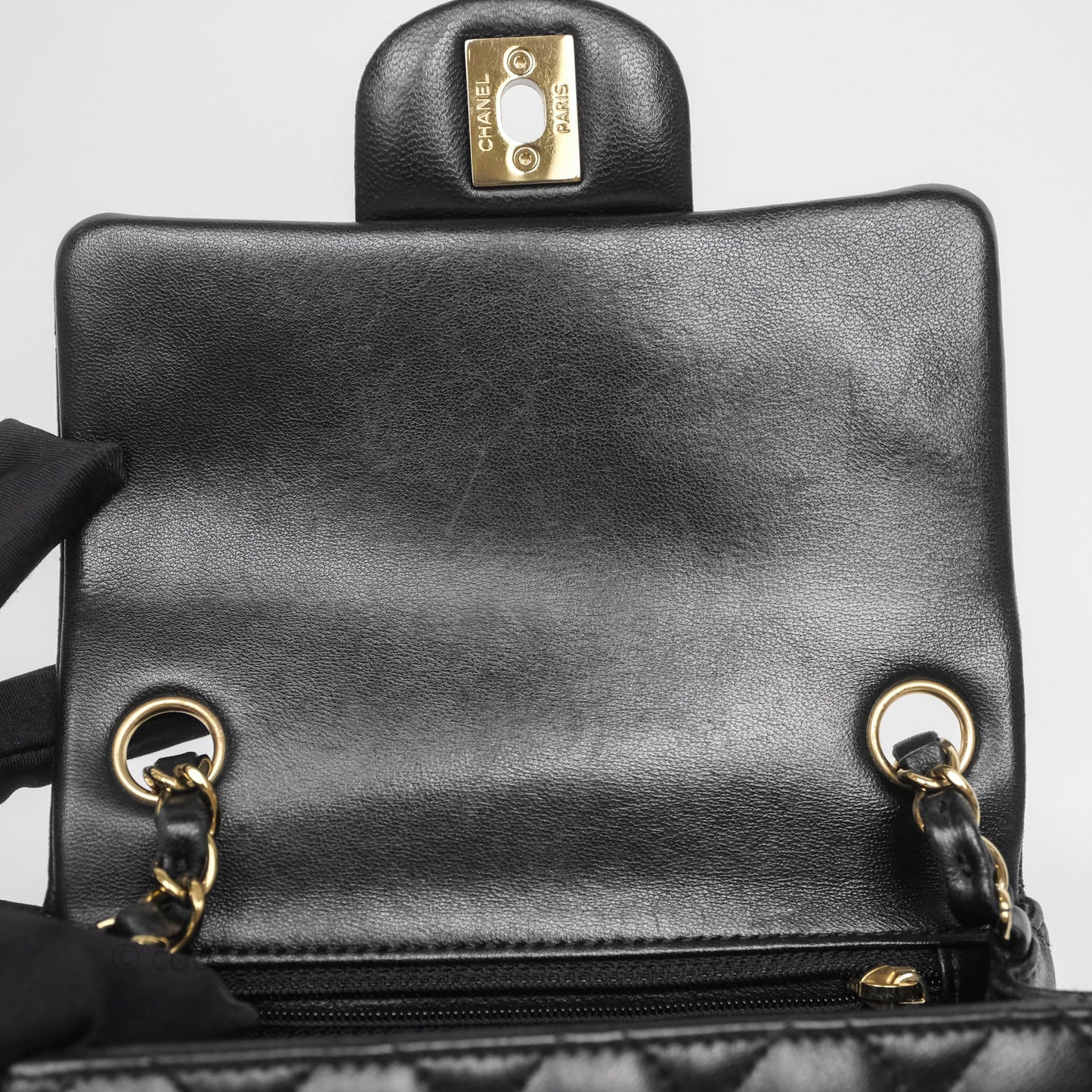Chanel Mini Square Quilted Black Lambskin Gold Hardware