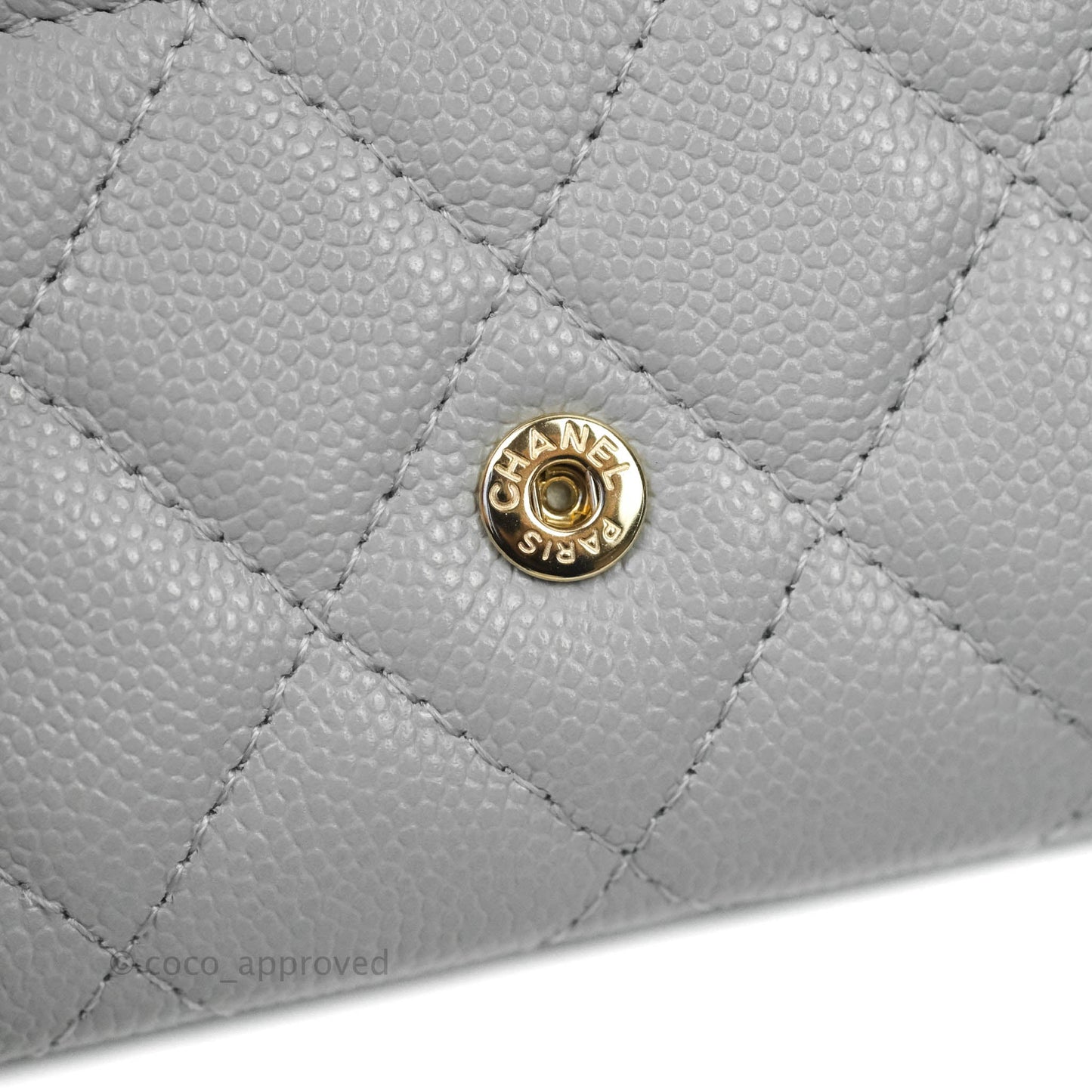 Chanel Quilted Flap Card Holder Grey Caviar Gold Hardware 21A