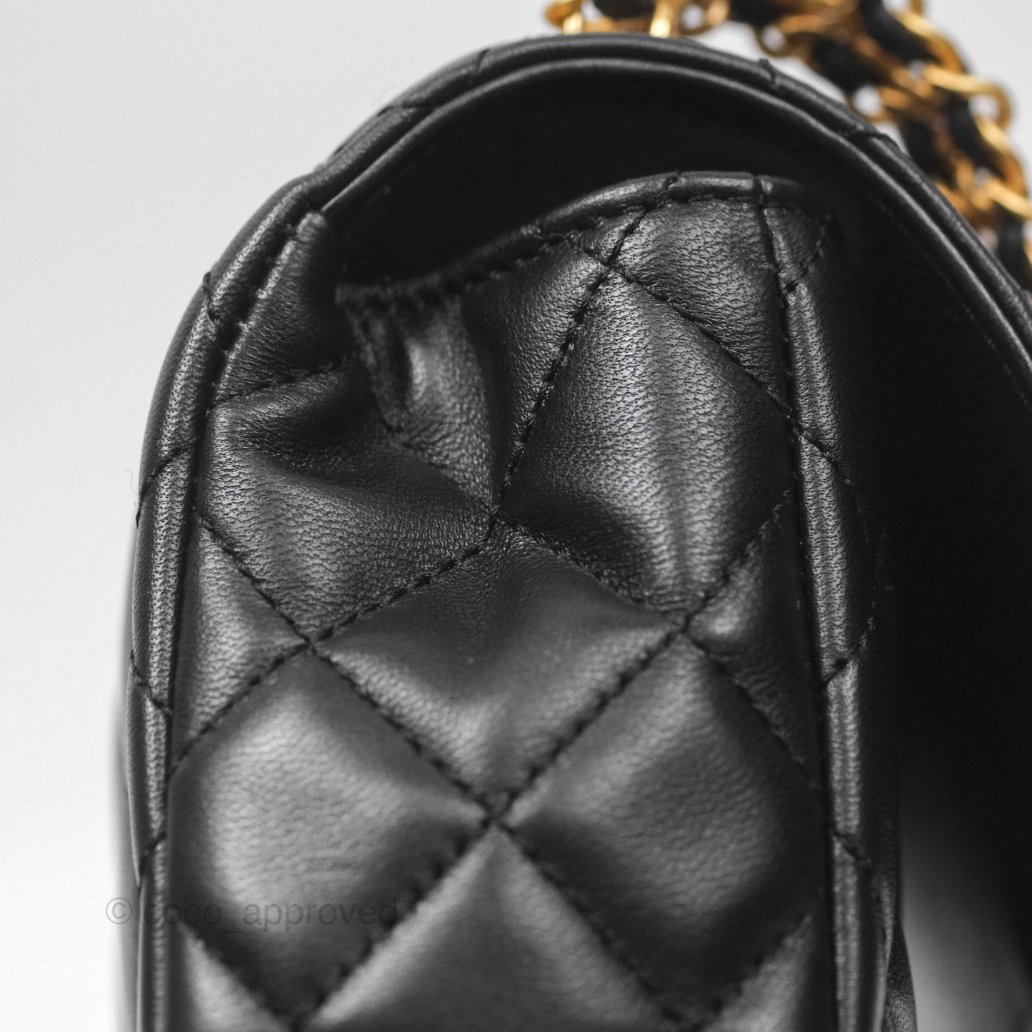 Chanel Flap Bag with Logo Enamel Chain Black Lambskin 22B