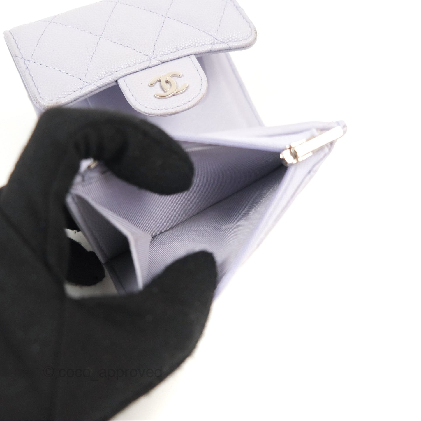 Chanel Classic Short Flap Wallet Lilac Caviar Silver Hardware