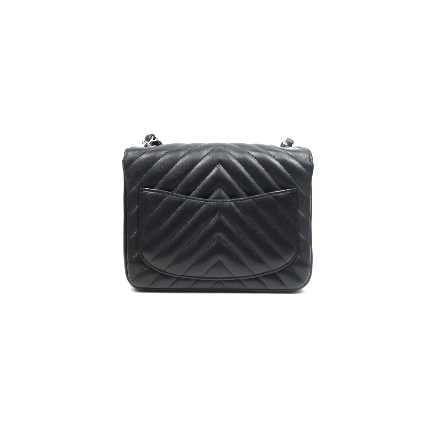 Chanel Mini Square Black Chevron Lambskin Silver Hardware