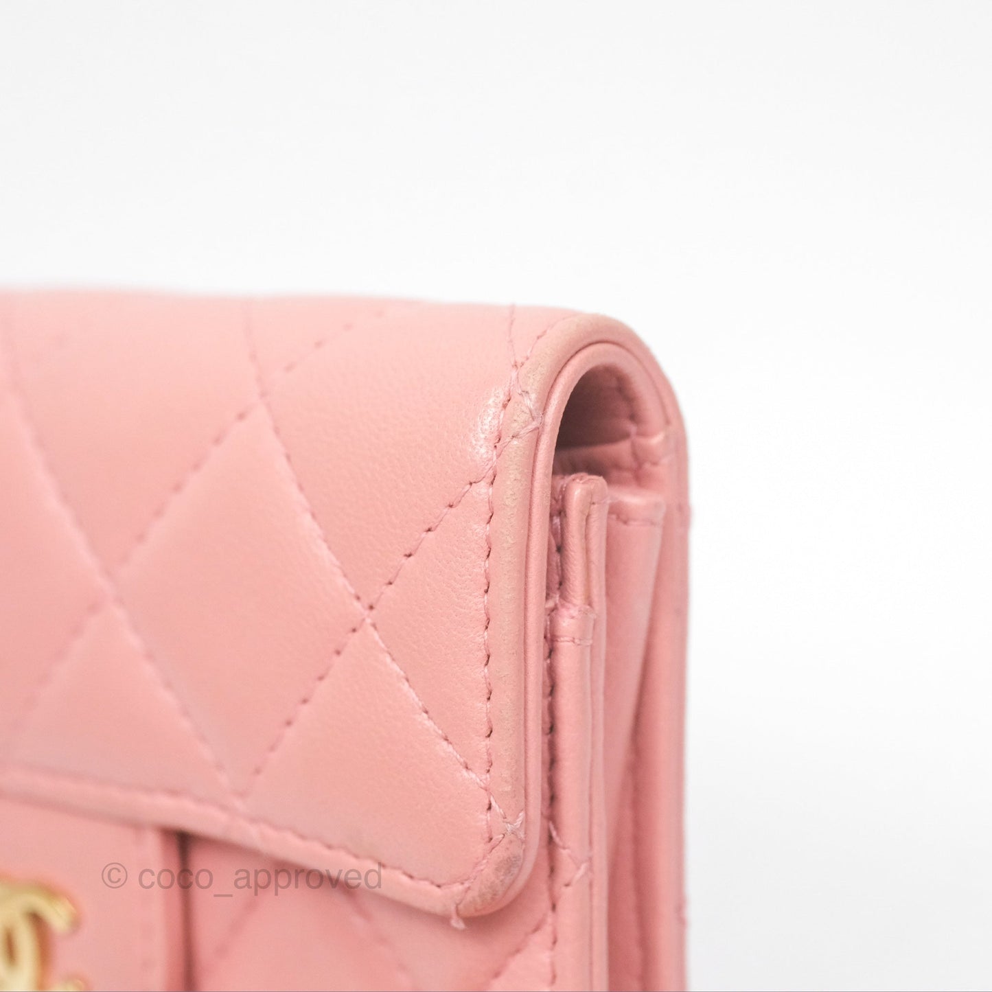 Chanel Classic Flap Card Holder Quilted Pink Lambskin Gold Hardware