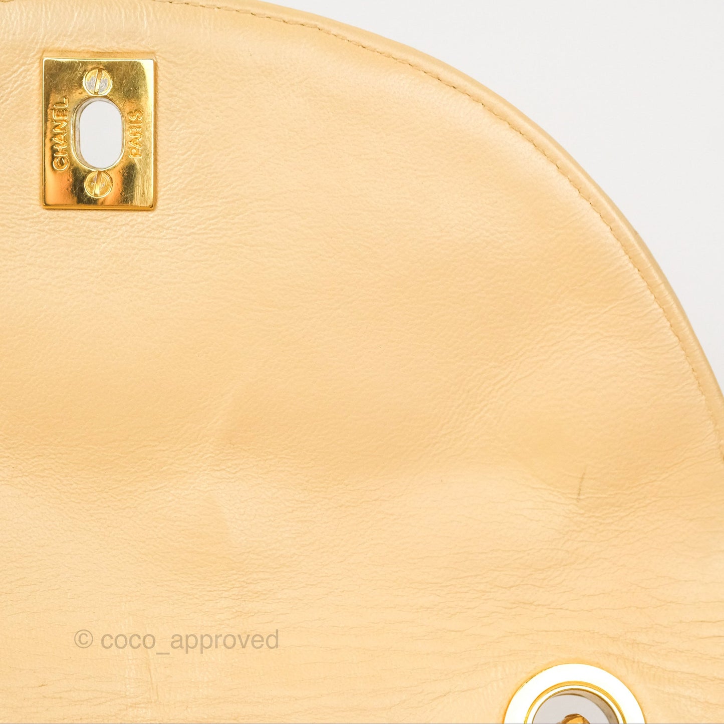 Chanel Vintage Round Flap Bag Quilted Beige Lambskin Gold Hardware