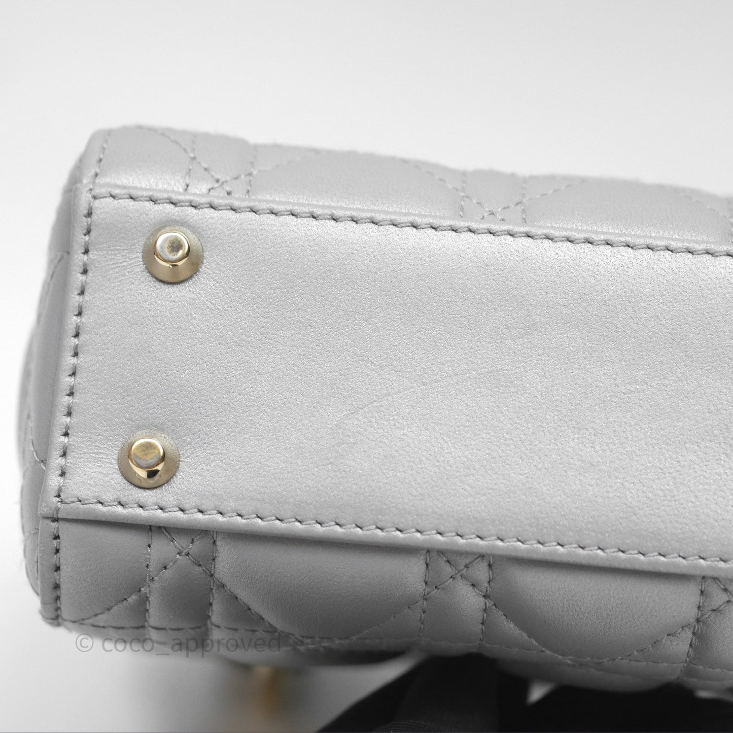 Christian Dior Mini Lady Dior Iridescent Grey Lambskin Cannage Gold Hardware