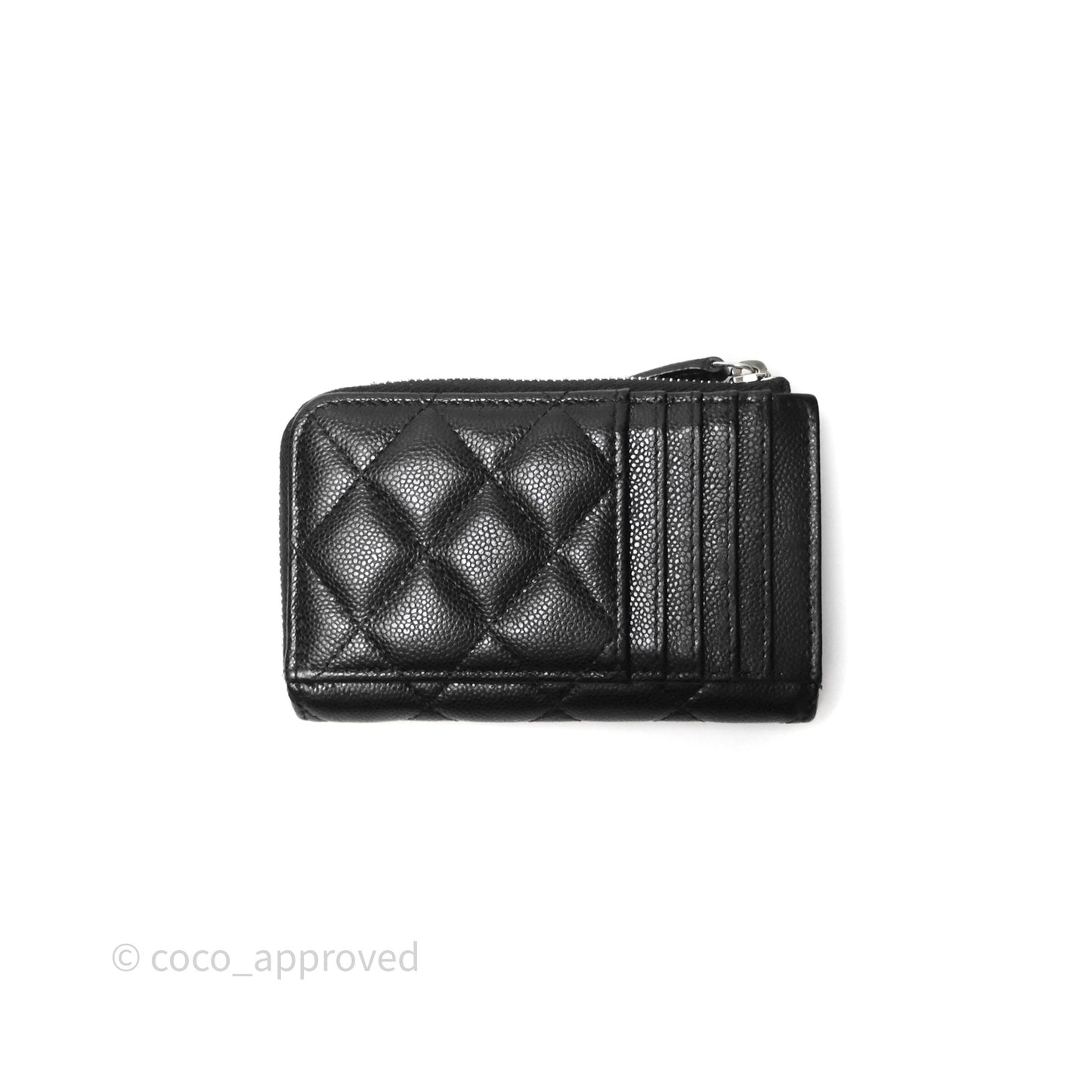 Chanel Quilted Zip Card Holder Black Caviar Silver Hardware