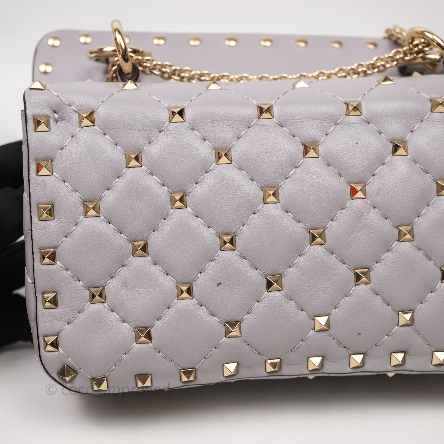 Valentino Small Nappa Rockstud Spike Bag Grey Gold Hardware