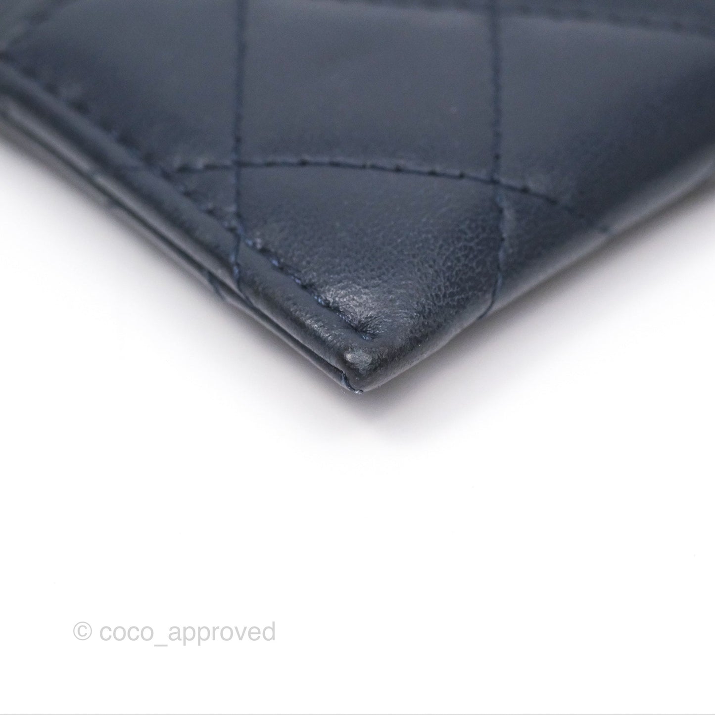 Chanel Quilted Classic Flat Card Holder Navy Sliver Hardware