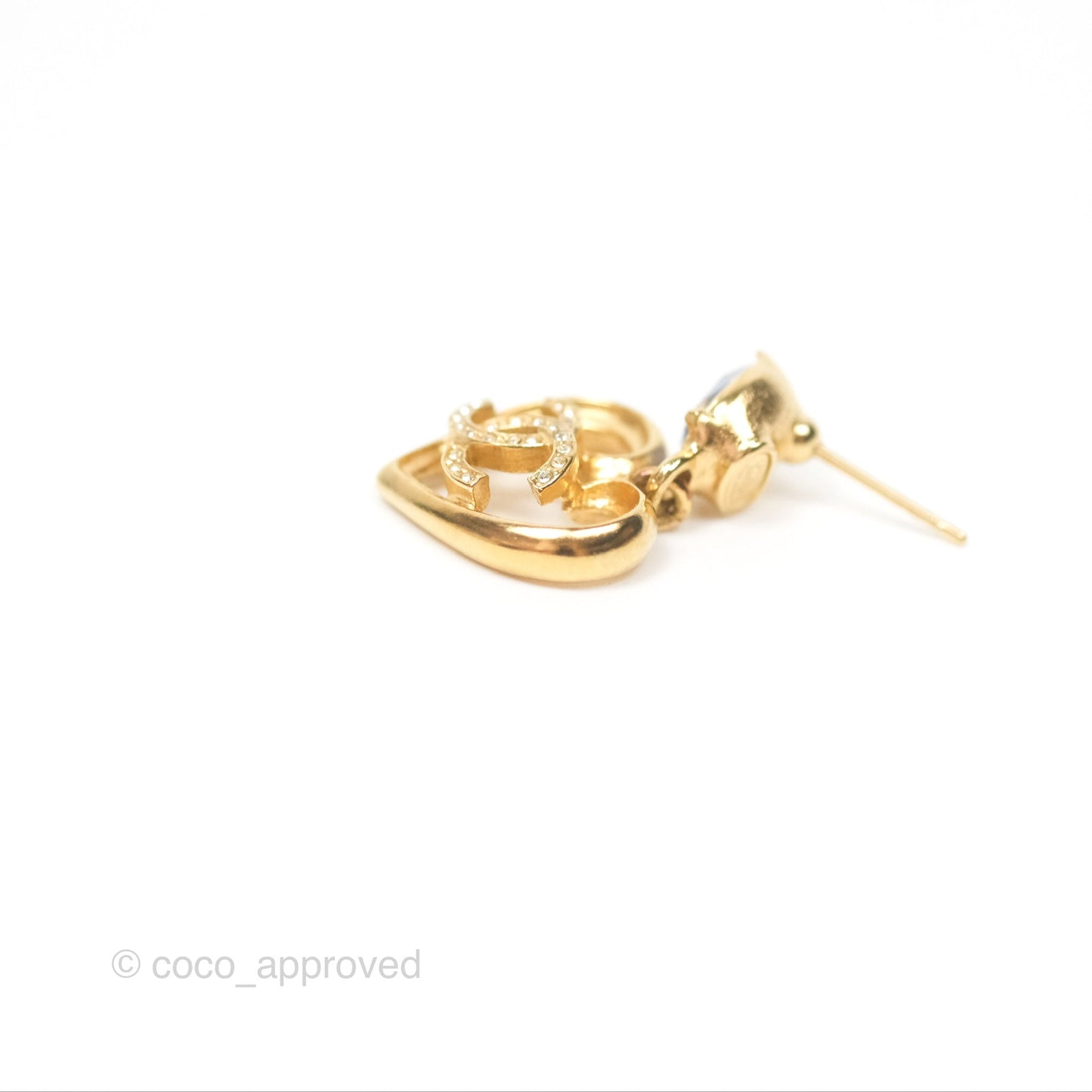 Chanel Oval Blue Resin Heart CC Drop Earrings Gold Tone 23C