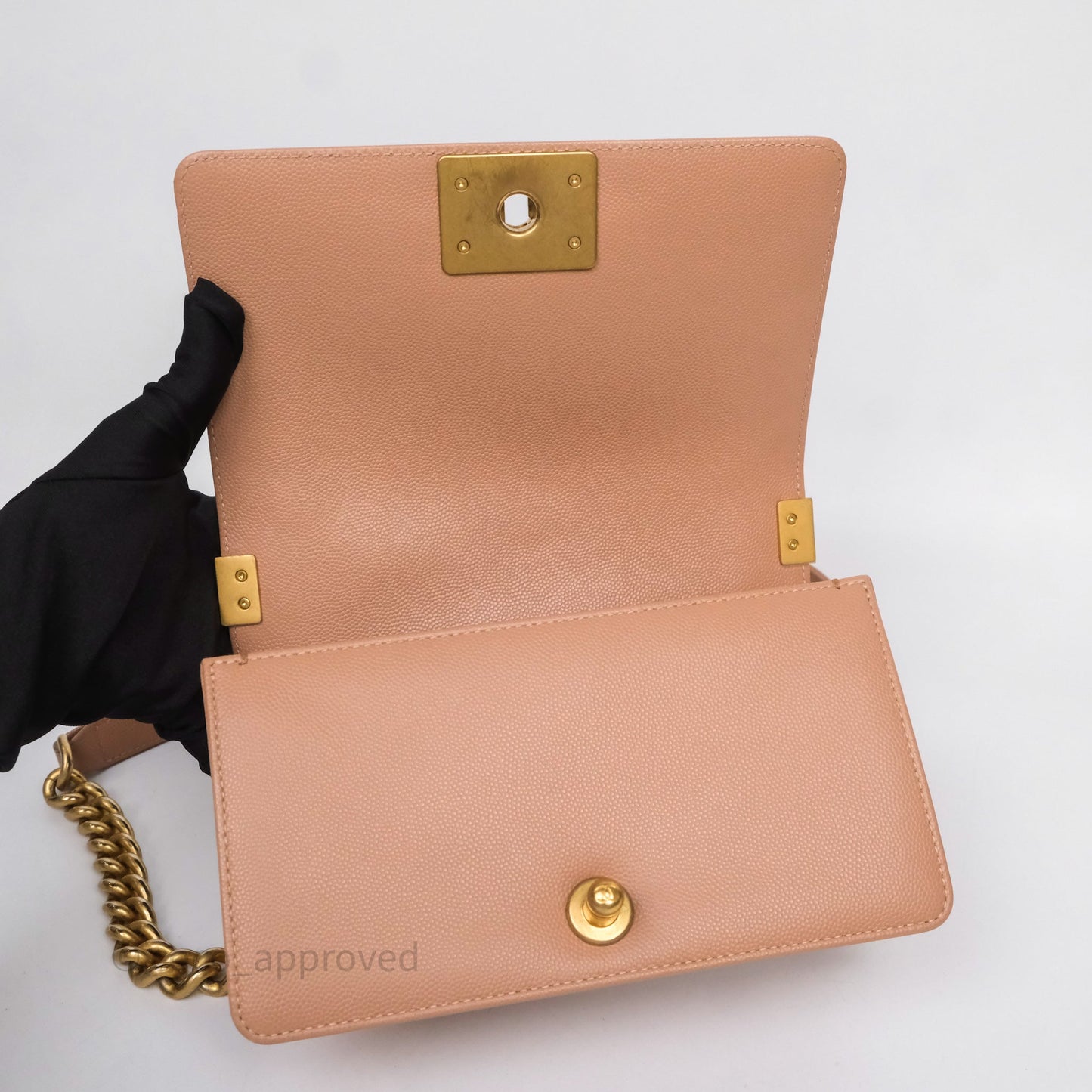 Chanel Small Boy Caviar Beige Pink Bag Aged Gold Hardware