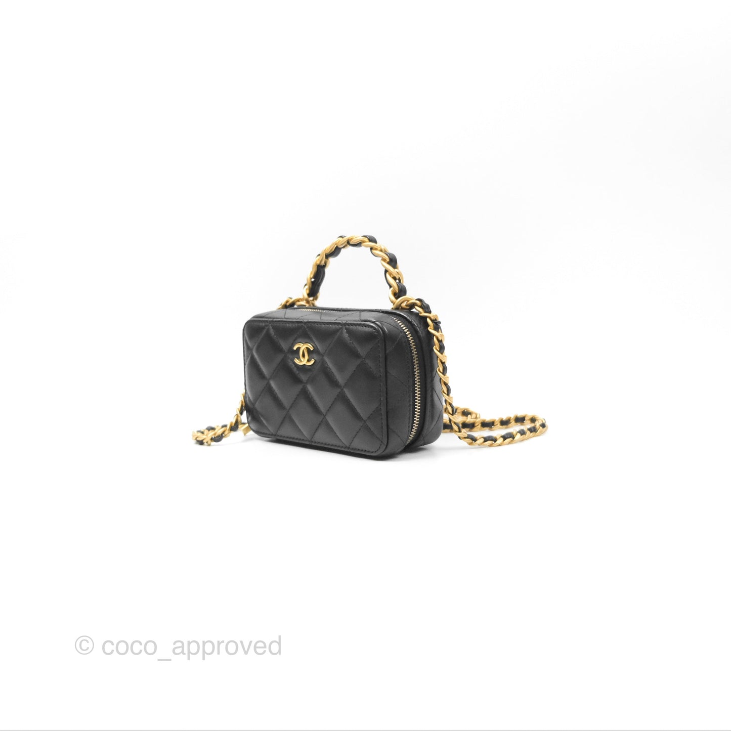 Chanel Top Handle Vanity Case Black Lambskin Aged Gold Hardware 22A