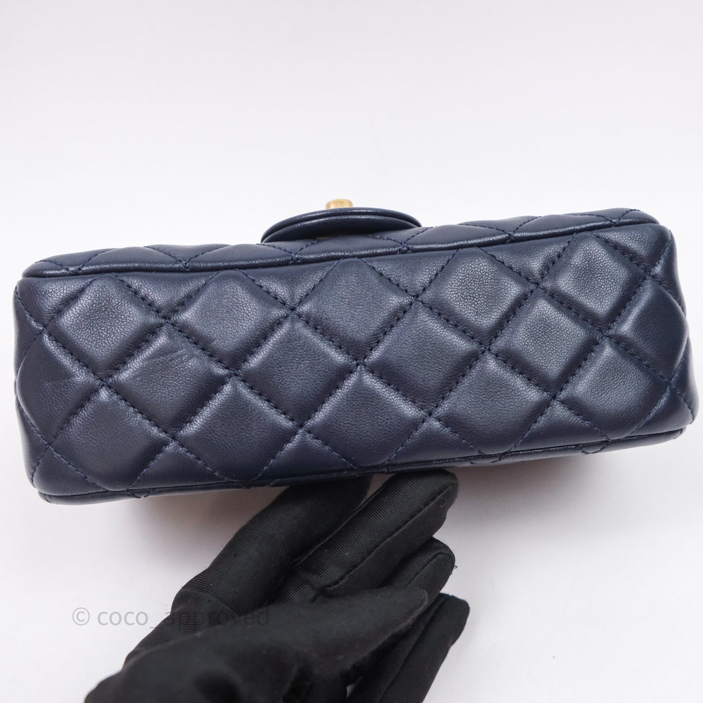 Chanel Mini Rectangular Pearl Crush Navy Lambskin Aged Gold Hardware