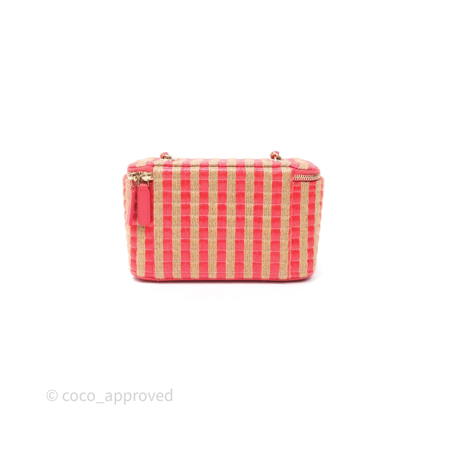 Chanel Vanity With Chain Striped Raffia Orange Gold Hardware