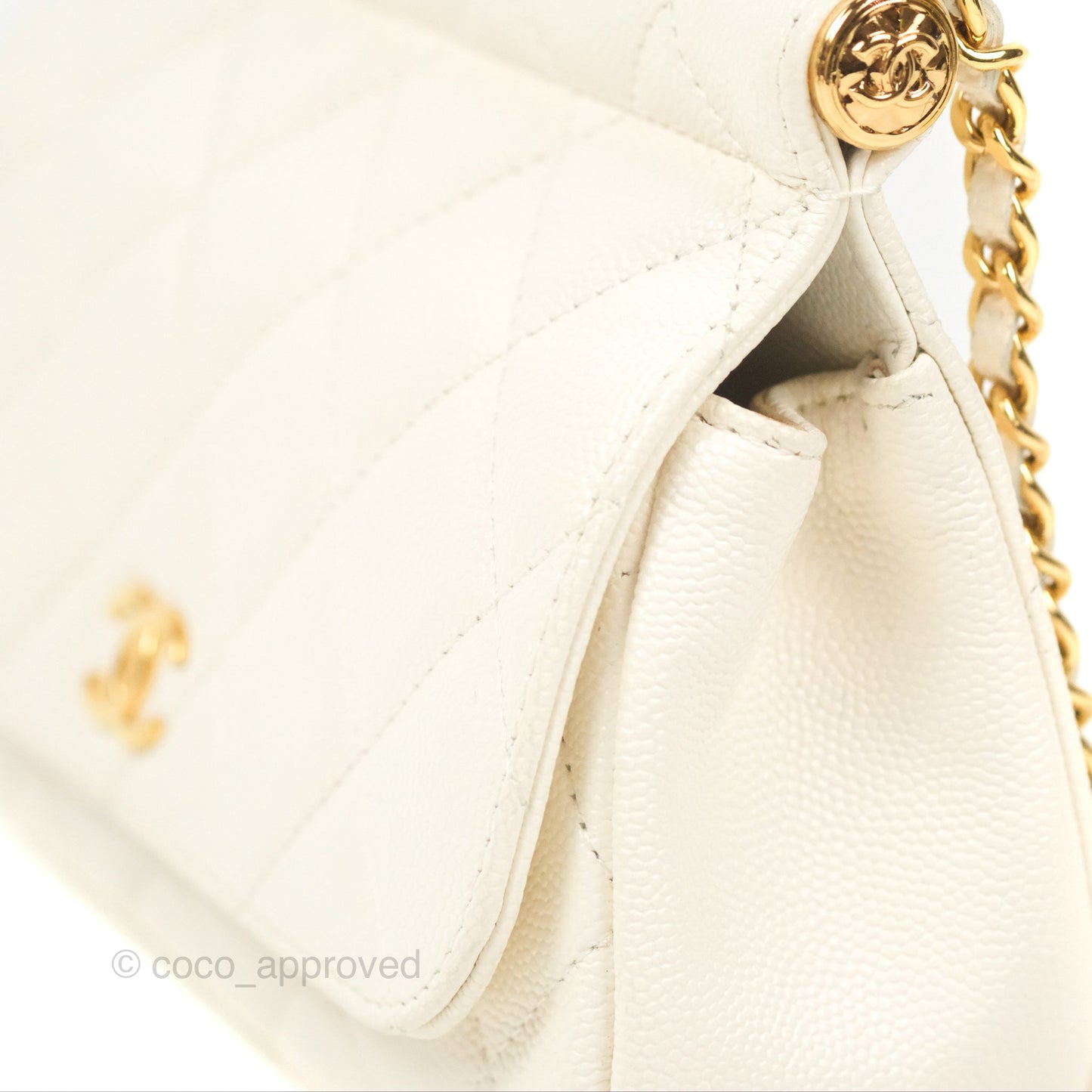 Chanel Clutch with Chain Ivory White Caviar Gold Hardware 22K