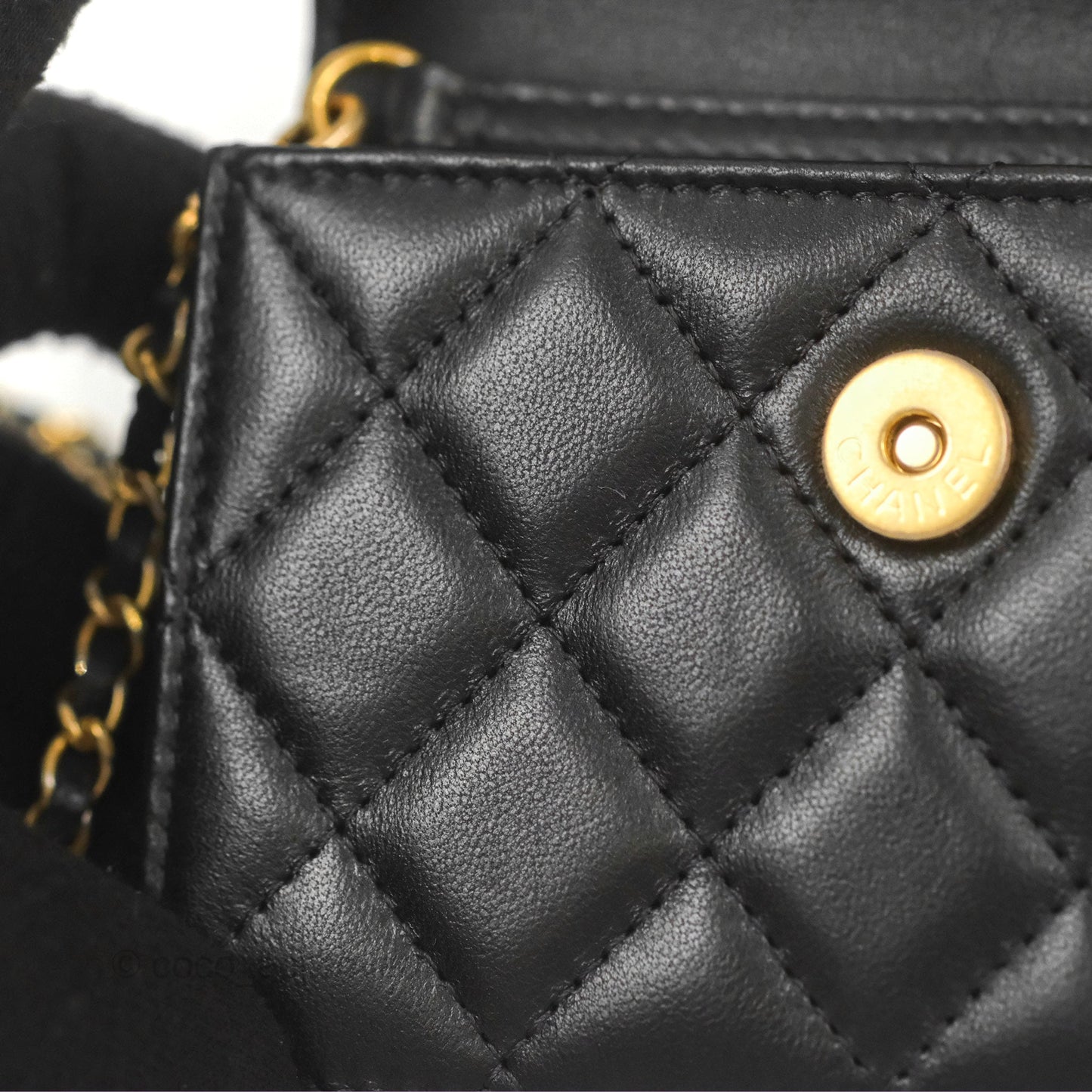 Chanel Pearl Crush Mini Clutch With Chain Black Lambskin Aged Gold Hardware