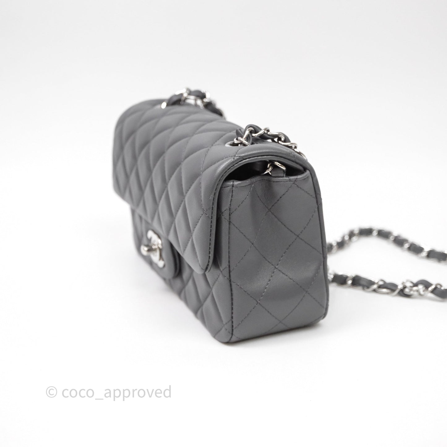 Chanel Quilted Mini Rectangular Dark Grey Lambskin Silver Hardware