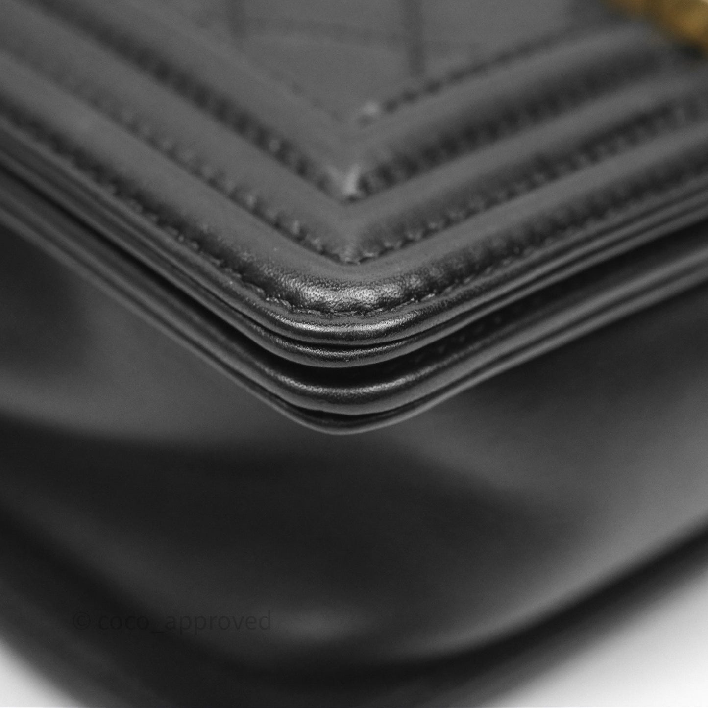 Chanel Small Boy Black Calfskin Aged Gold Hardware