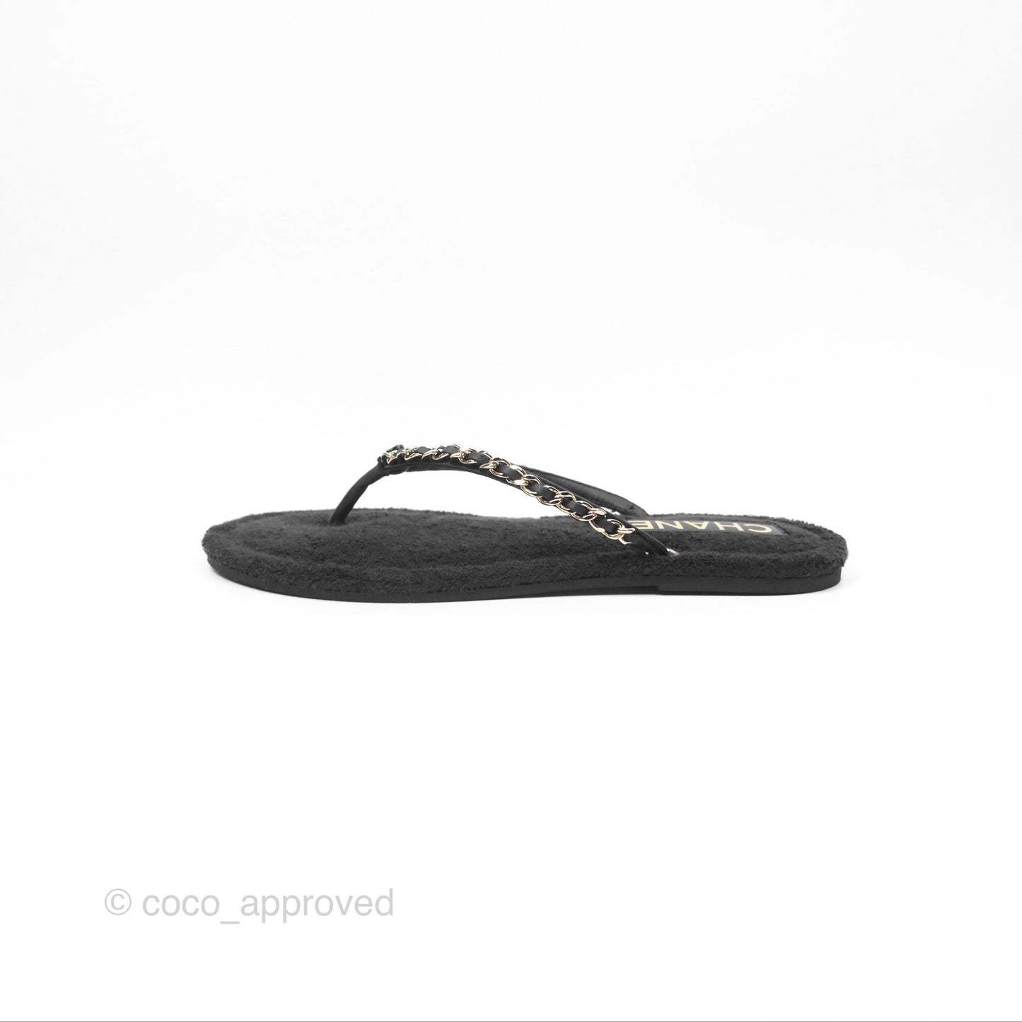 Chanel Chain Terry Slide Thong Sandals Black Size 39