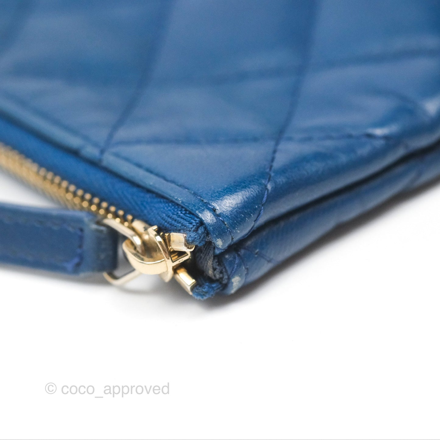 Chanel Medium Quilted O Case Blue Lambskin Gold Hardware