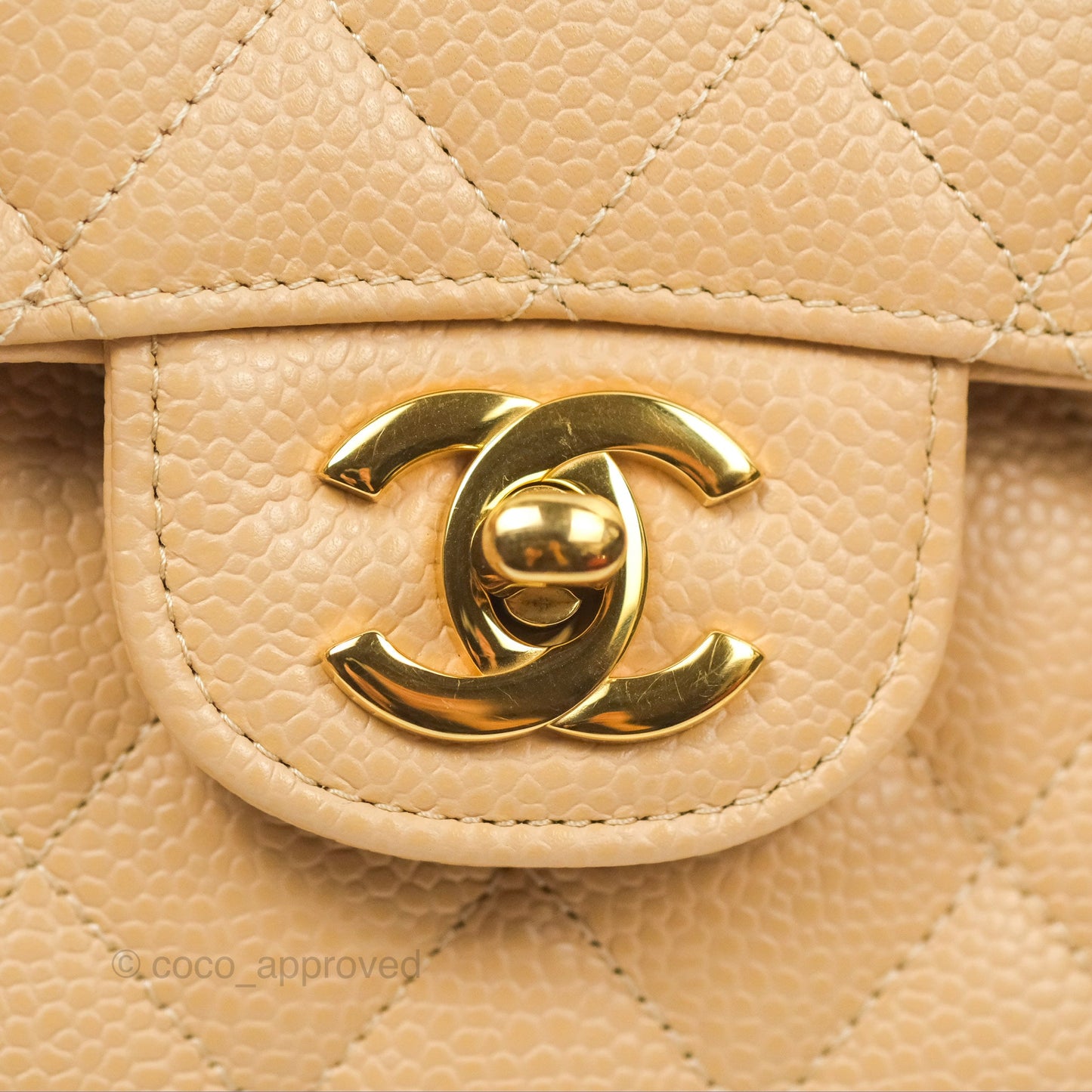 Chanel Small Quilted Classic Flap Beige Caviar Gold Hardware