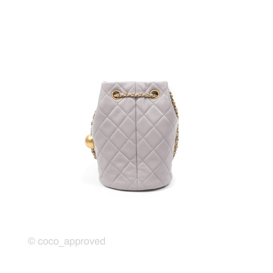 Chanel Pearl Crush Drawstring Bucket Bag Grey Lambskin Aged Gold Hardware
