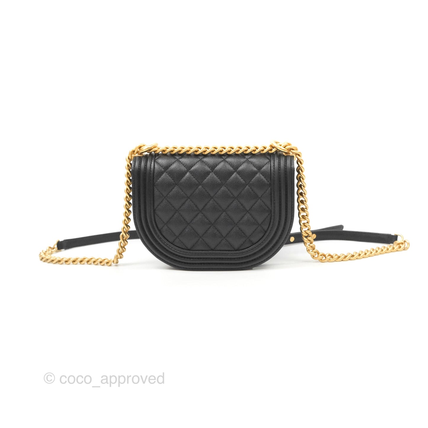 Chanel Boy Messenger Bag Black Caviar Aged Gold Hardware