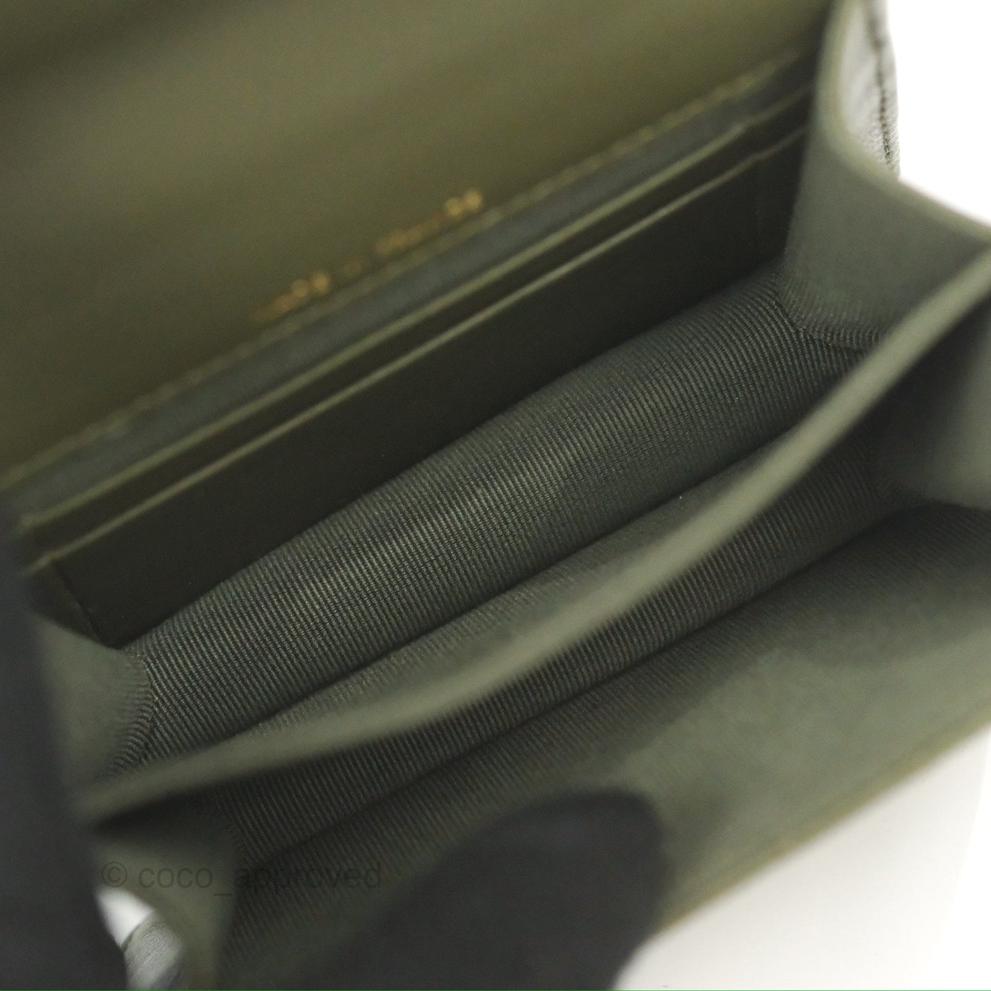 Chanel Top Handle Clutch With Chain Army Green Lambskin Aged Gold Hardware