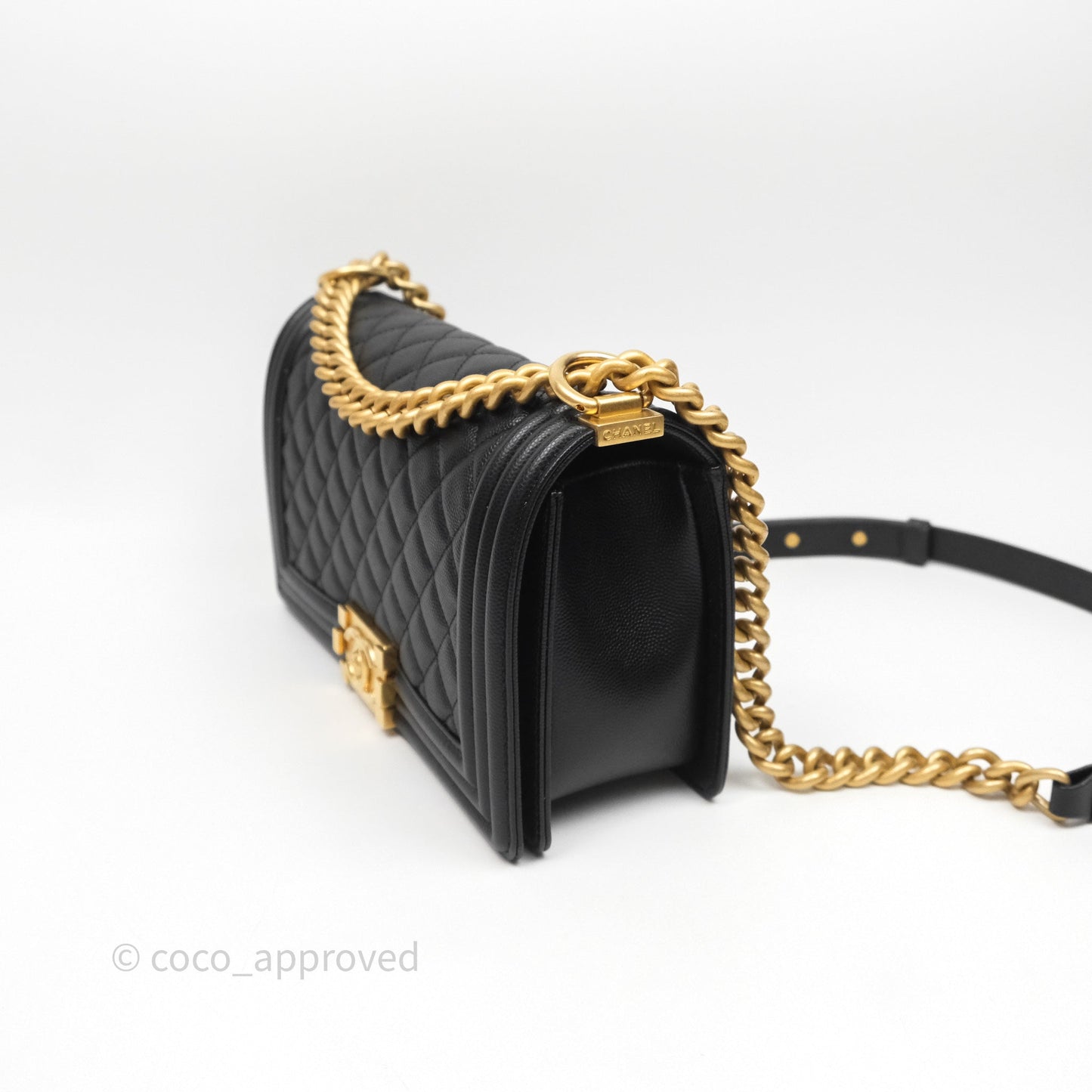 Chanel Medium Boy Quilted Black Caviar Aged Gold Hardware