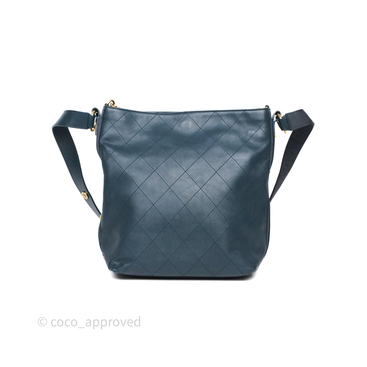 Chanel Button Up Hobo Bag Quilted Teal Calfskin Aged Gold Hardware