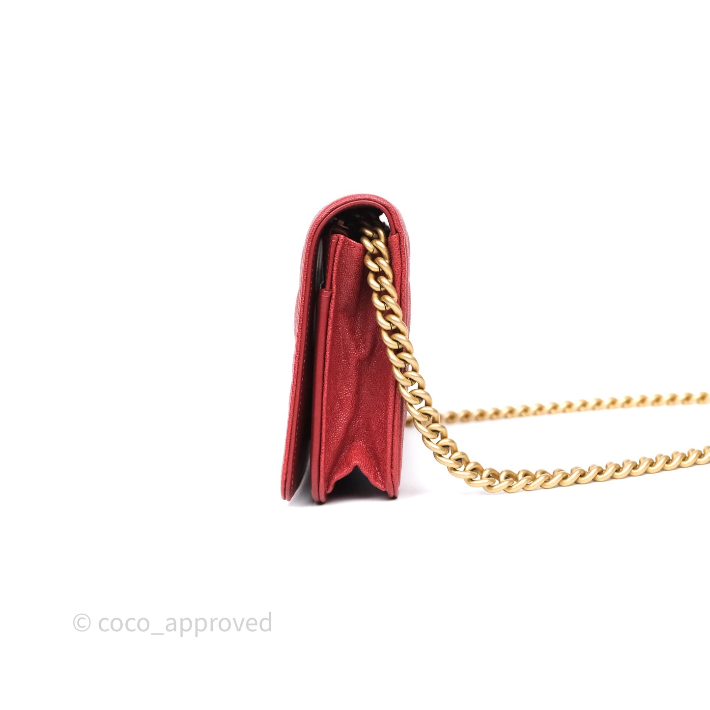 Chanel Boy Wallet on Chain WOC Red Caviar Aged Gold Hardware