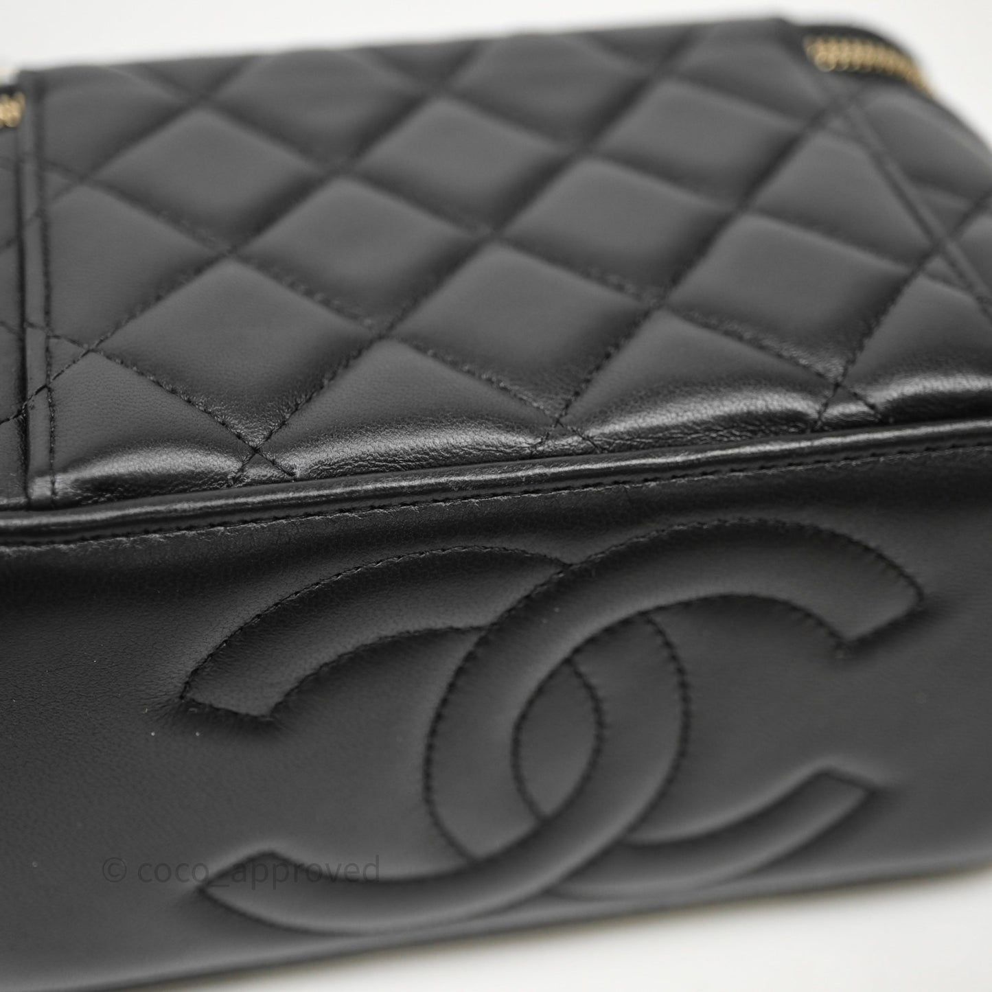 Chanel Vanity Rectangular Top Handle Black Lambskin Light Gold Hardware