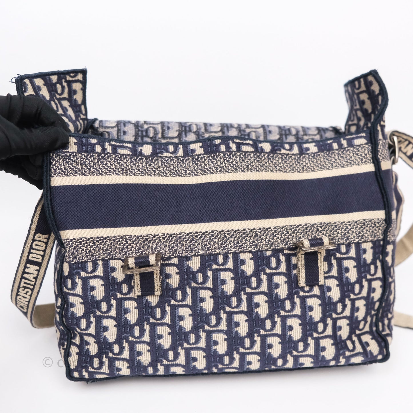 Christian Dior Medium DiorCamp Messenger Bag Oblique Embroidery Blue
