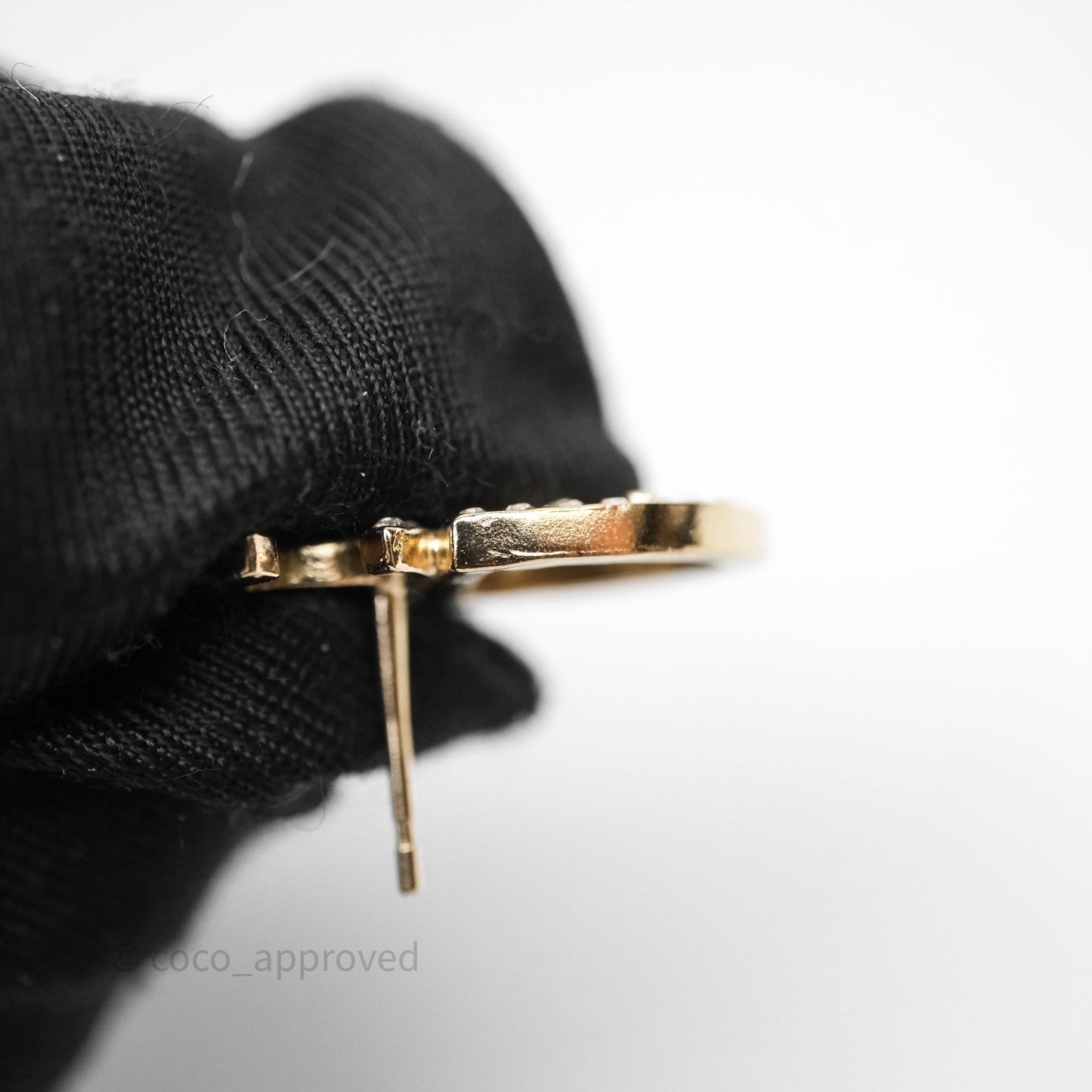 Chanel Crystal CC Clover Earrings Gold Tone 20B