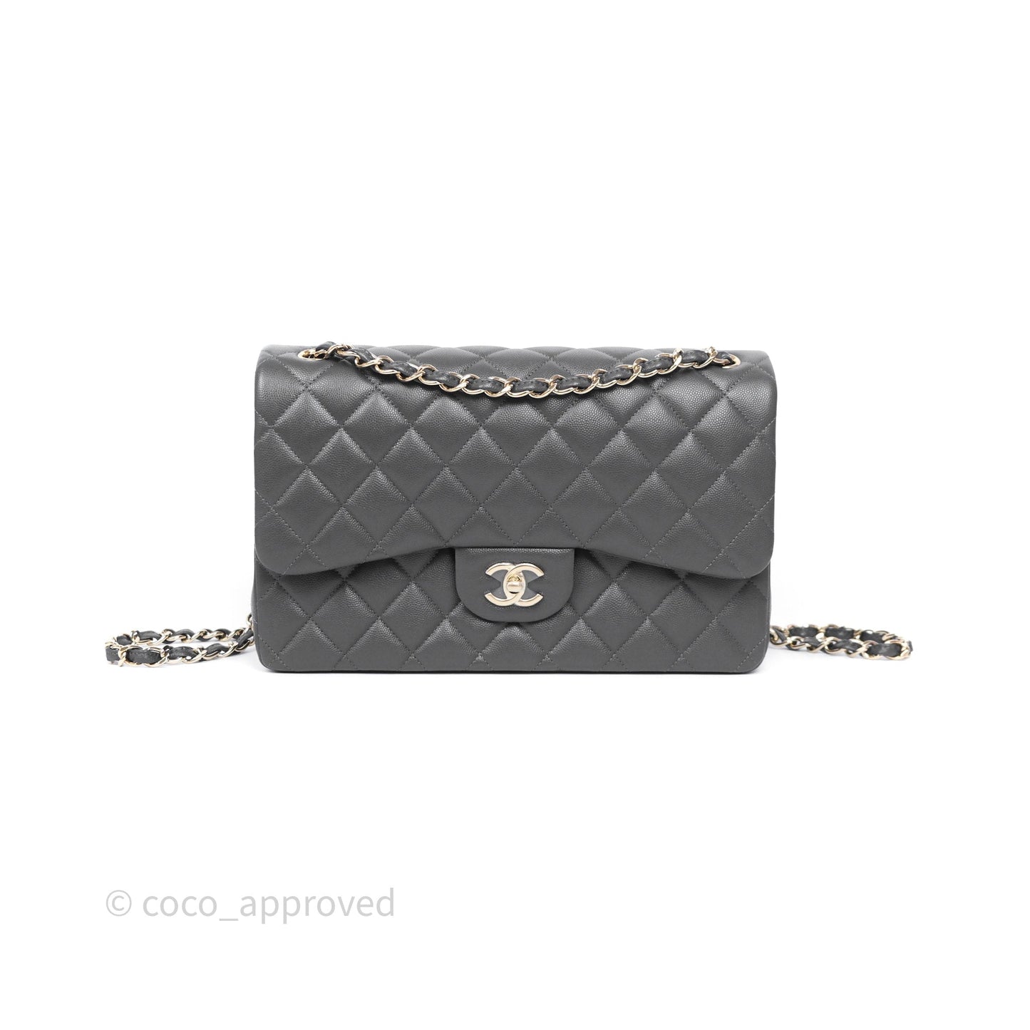Chanel Jumbo Classic Double Flap Quilted Dark Grey Caviar Gold Hardware⁣⁣