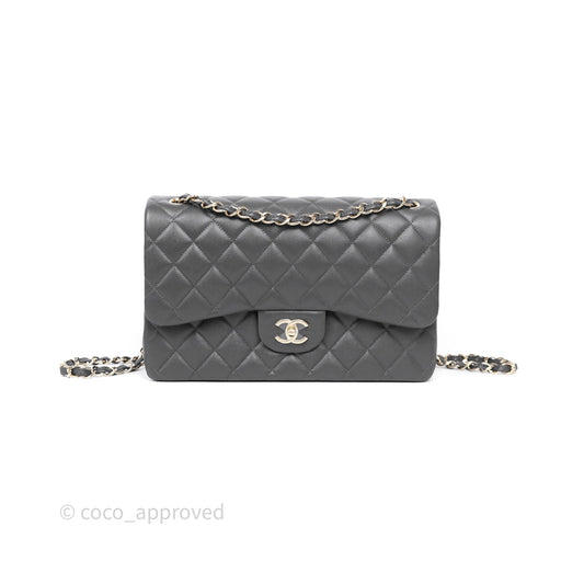 Chanel Jumbo Classic Double Flap Quilted Dark Grey Caviar Gold Hardware⁣⁣