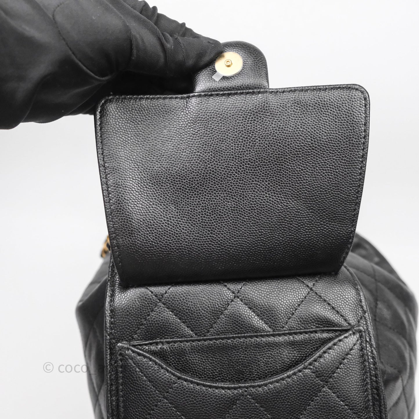 Chanel 25 Medium Black Caviar Aged Gold Hardware