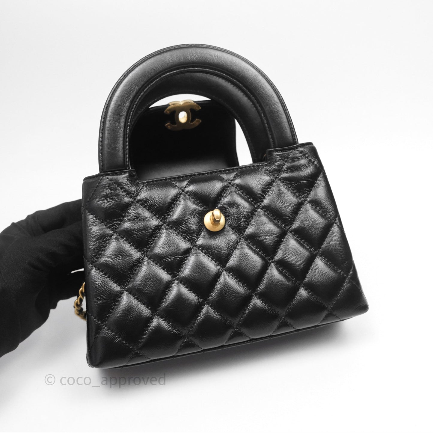 Chanel Kelly Bag Quilted Black Shiny Crumpled Calfskin Aged Gold Hardware