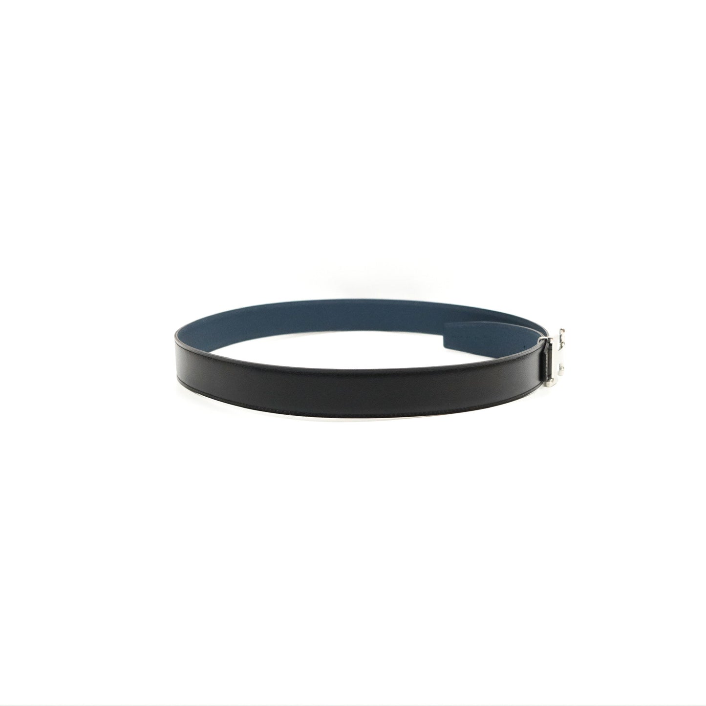 Hermès H Silver Belt Buckle & Reversible Blue Black