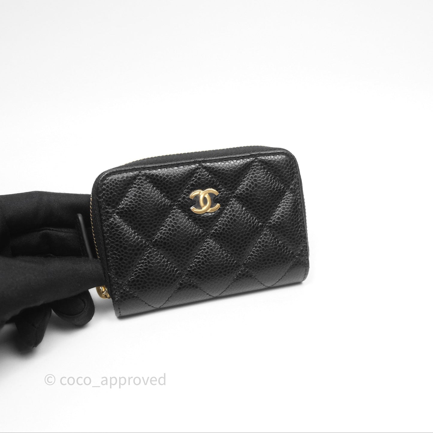 Chanel Quilted Zip Card Holder Black Caviar Gold Hardware