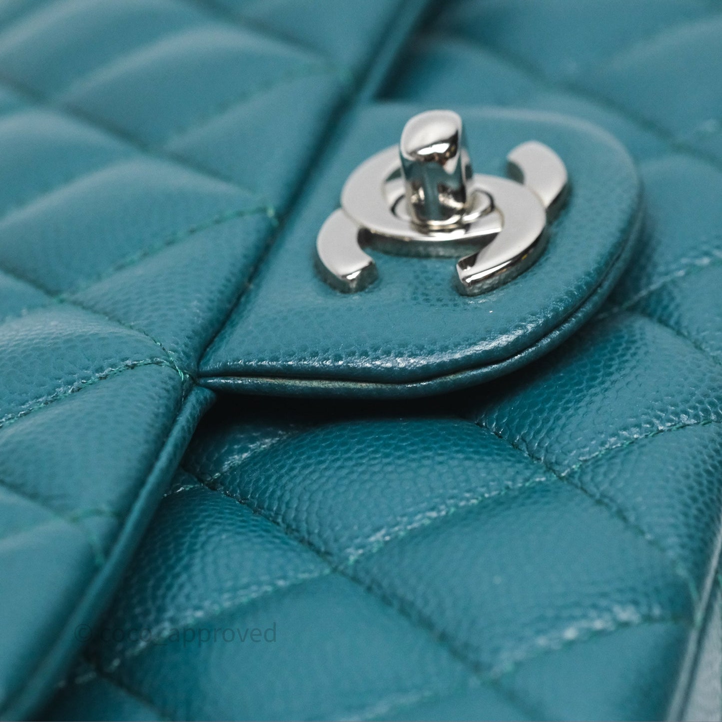 Chanel Quilted Mini Rectangular Green Caviar Silver Hardware
