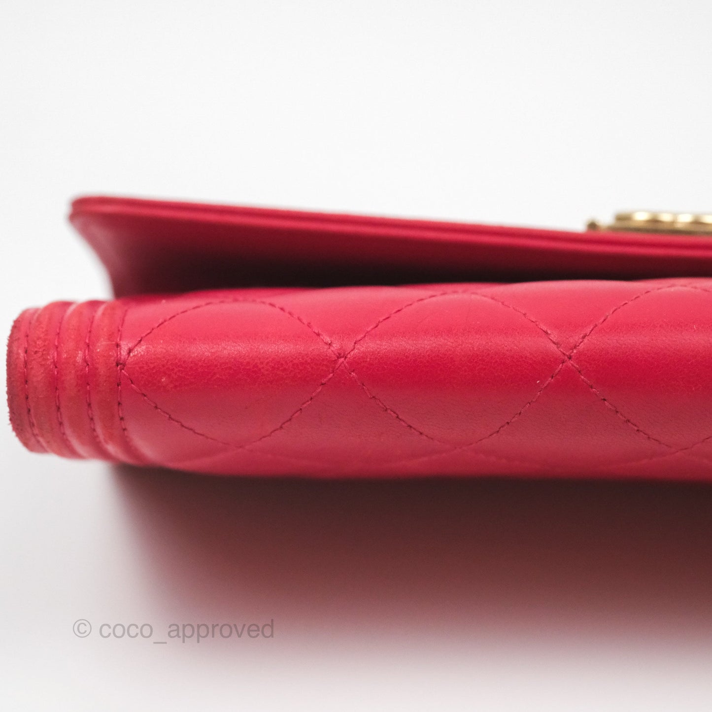 Chanel Quilted Boy Flap Long Wallet Red Lambskin Gold Hardware