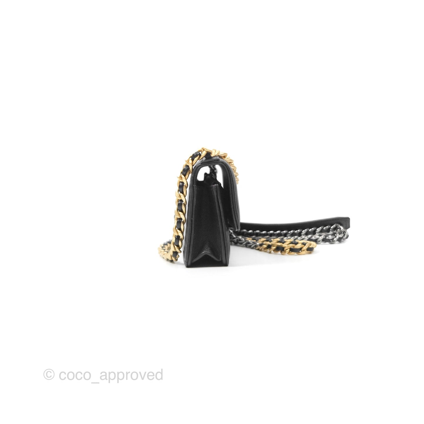 Chanel 19 Mini WOC Flap Phone Holder Black Lambskin Mixed Hardware