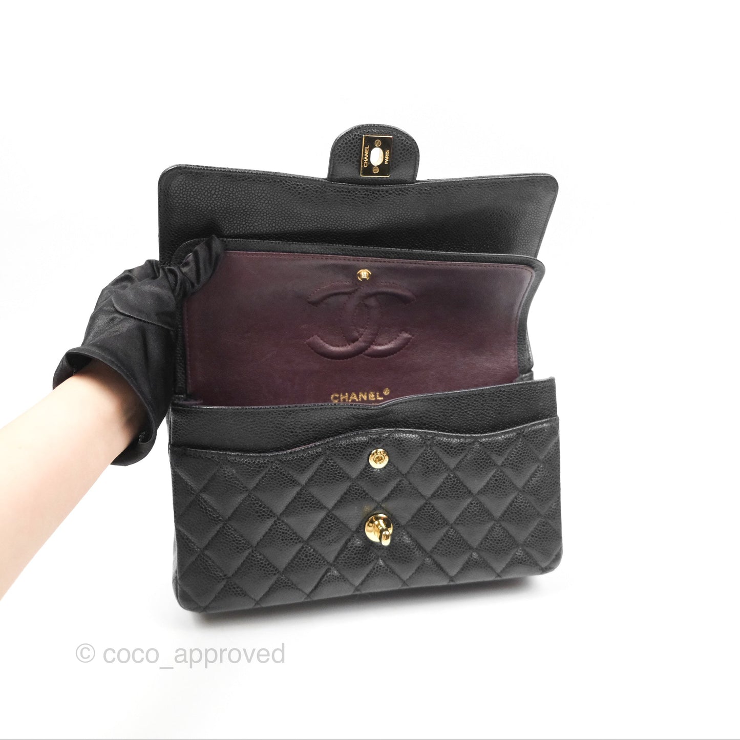 Chanel Classic M/L Medium Flap Quilted Black Caviar Gold Hardware