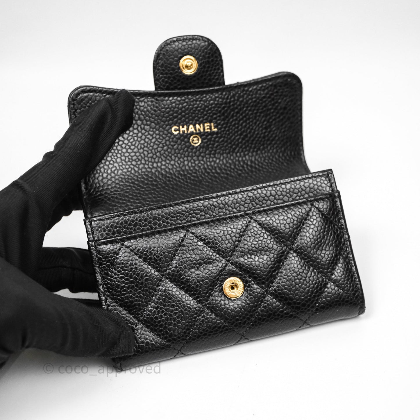 Chanel Classic Quilted Flap Card Holder Black Caviar Gold Hardware