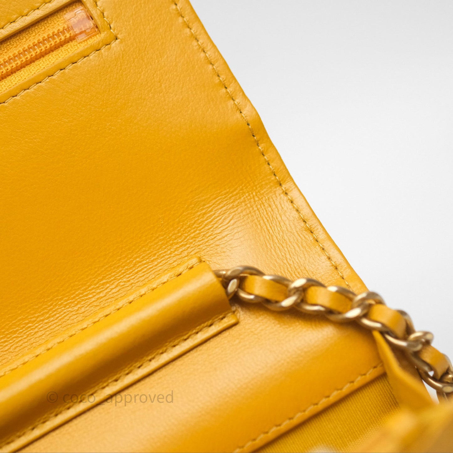 Chanel Quilted Classic Chain Around WOC Yellow Lambskin Aged Gold Hardware