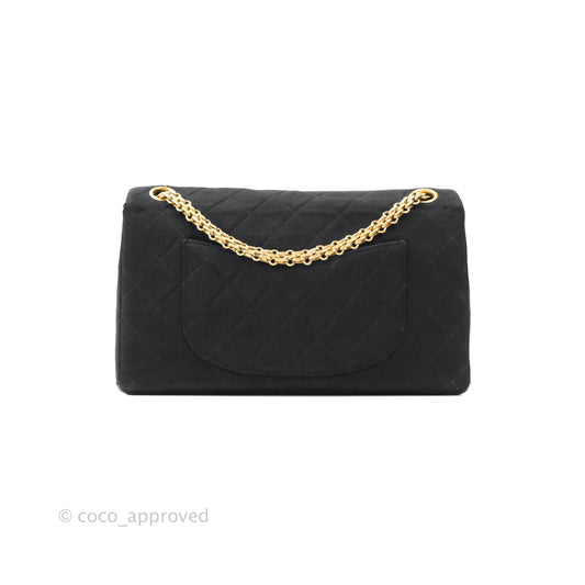 Chanel Black Quilted Jersey Medium Classic Double Flap Bag Gold Hardware