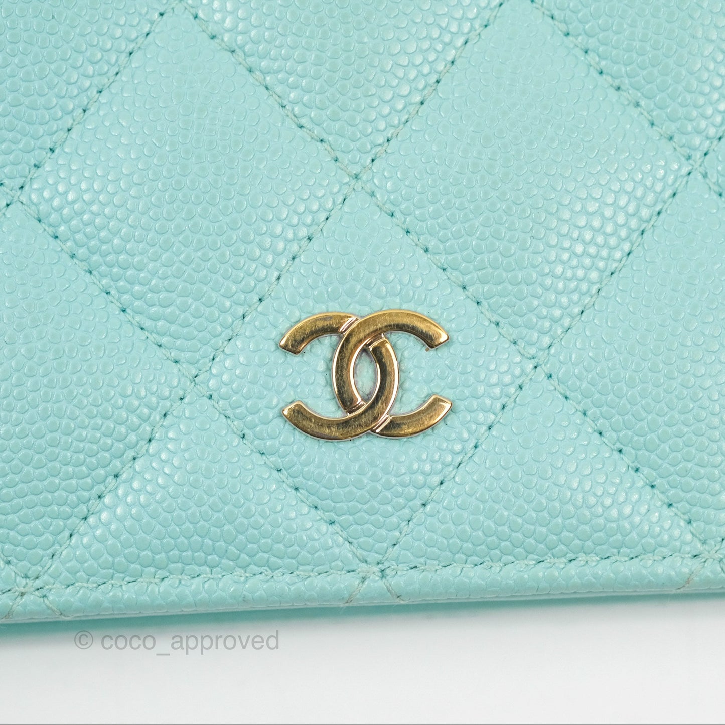 Chanel Classic Quilted Long Wallet Tiffany Blue Caviar Gold Hardware