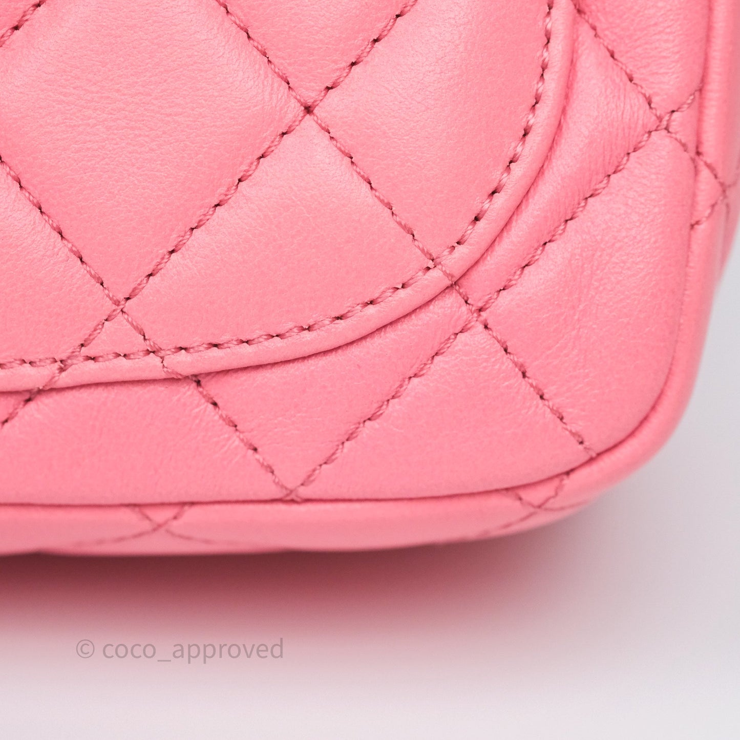 Chanel Pearl Crush Mini Square Quilted Pink Lambskin Aged Gold Hardware